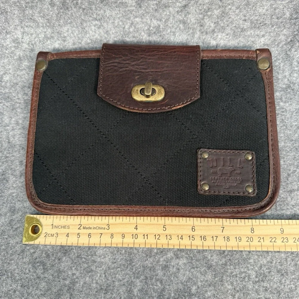 WILL LEATHER GOODS Brown Leather Black Canvas‎ iPad Mini Kindle Case Pouch USA